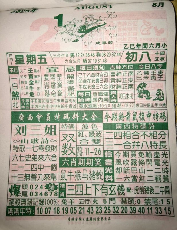 2025年8月1日，七月初八，星期五2025年8月1日，七月初八，星期五