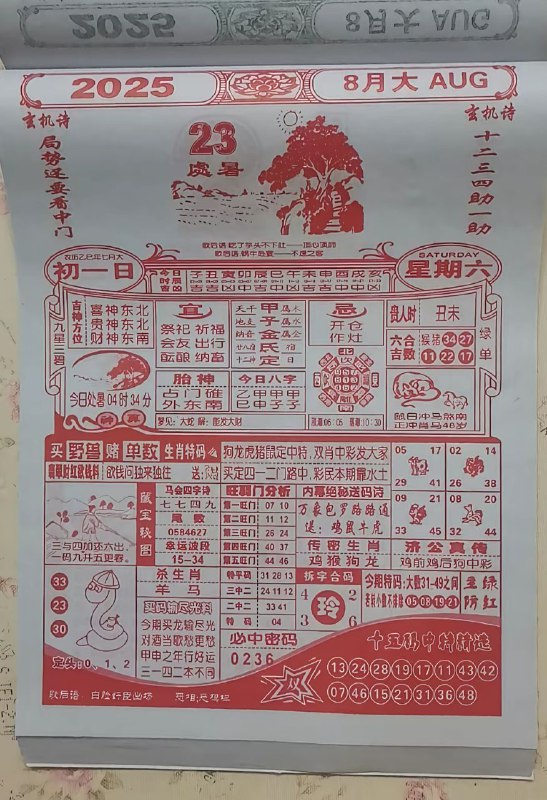 2025年8月23日，七月初一，星期六2025年8月23日，七月初一，星期六