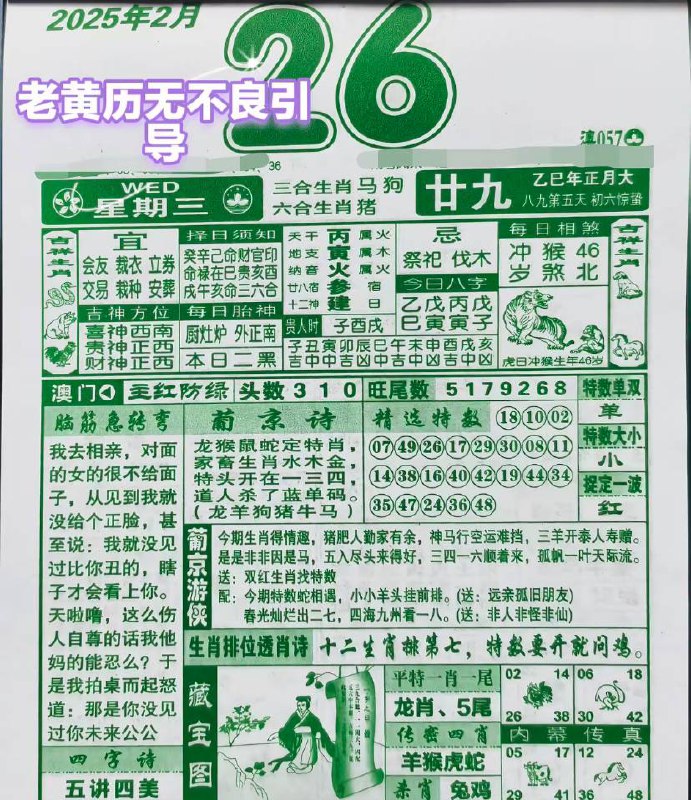 2025年2月26日，正月二十九，星期三2025年2月26日，正月二十九，星期三