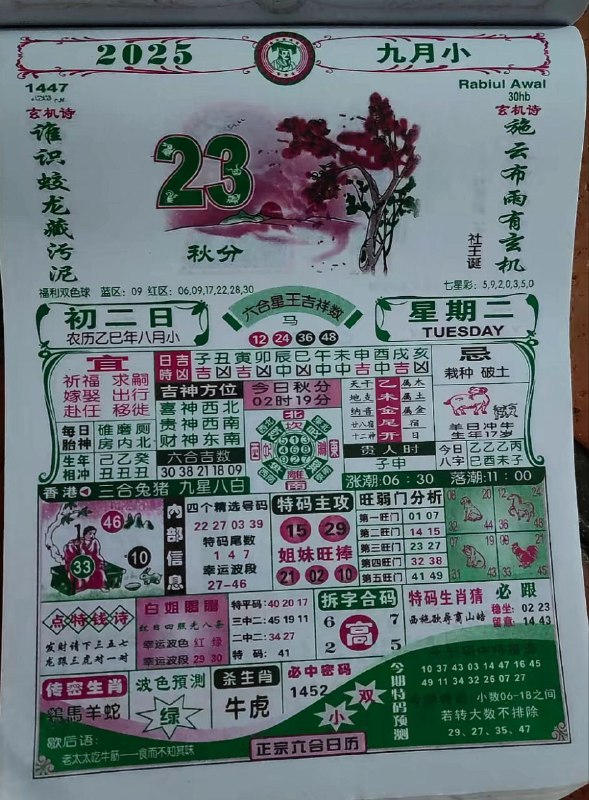 2025年9月23日，八月初二，星期二2025年9月23日，八月初二，星期二