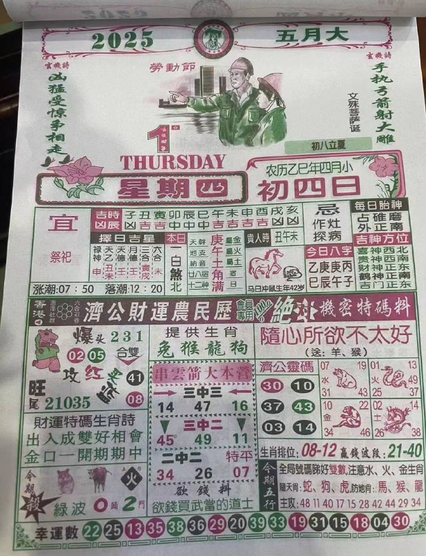2025年5月1日，四月初四，星期4️⃣2025年5月1日，四月初四，星期4️⃣