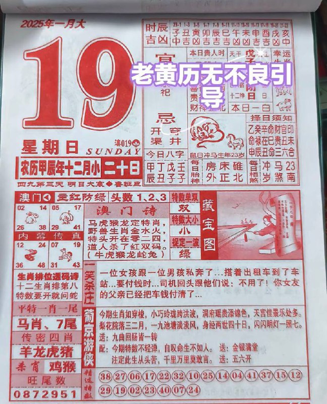 2025年1月19日农历腊月二十星期日🗓️日历图2025年1月19日农历腊月二十星期日🗓️日历图