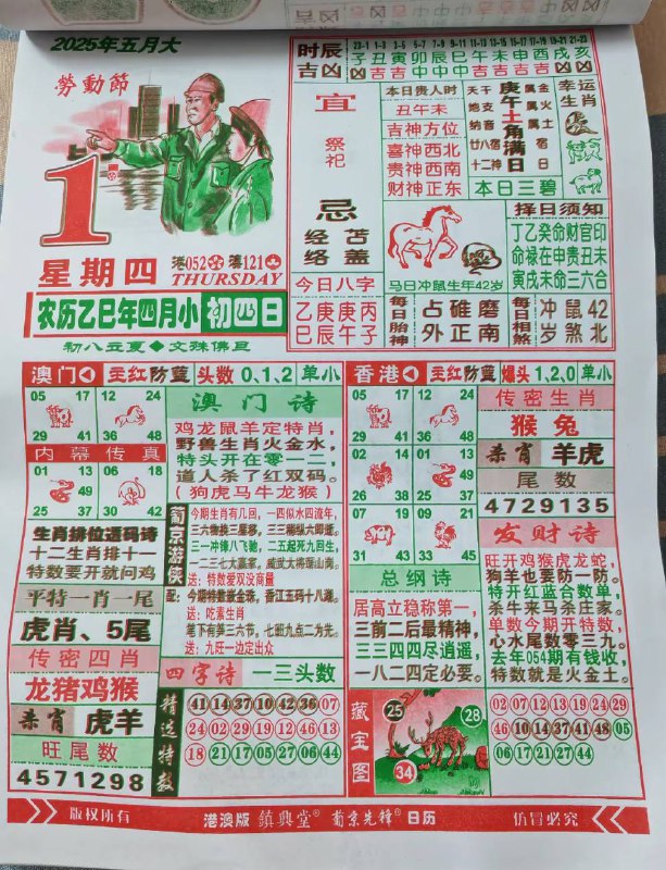 2025年5月1日，四月初四，星期4️⃣2025年5月1日，四月初四，星期4️⃣