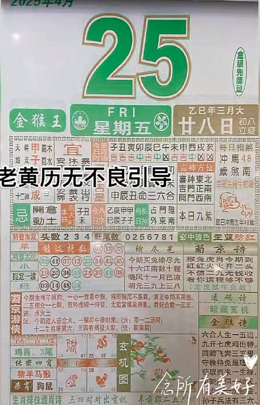 2025年4月25日，三月甘八，星期5️⃣2025年4月25日，三月甘八，星期5️⃣