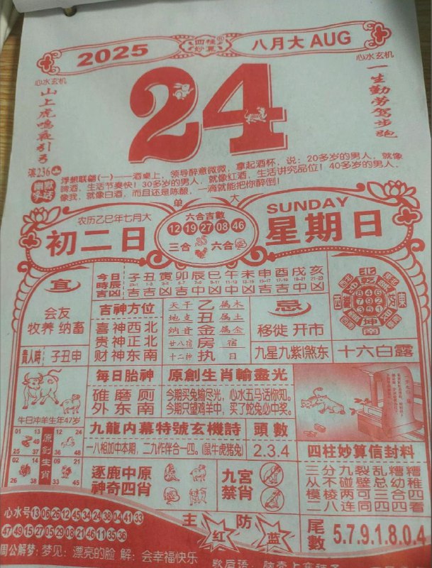 2025年8月24日，七月初二，星期日2025年8月24日，七月初二，星期日