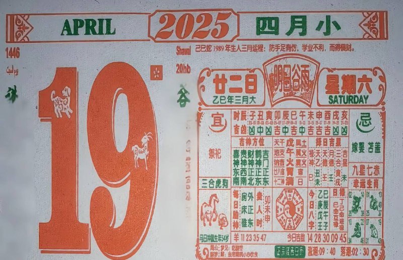 2025年4月19日，三月二十二，星期6️⃣2025年4月19日，三月二十二，星期6️⃣