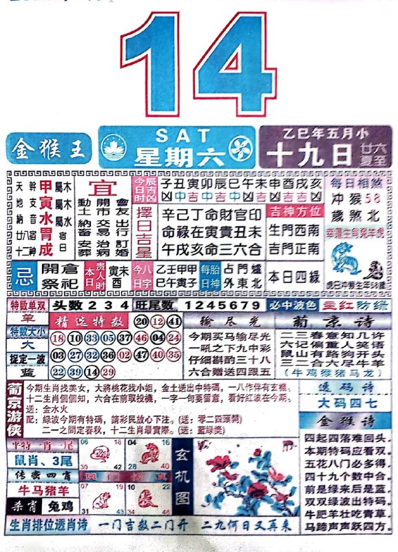 2025年6月14日，五月十九，星期