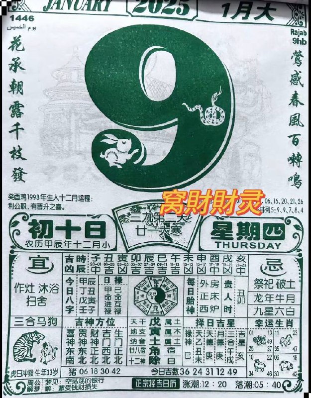 2025年1月9日 农历腊月初十 日历2025年1月9日 农历腊月初十 日历
