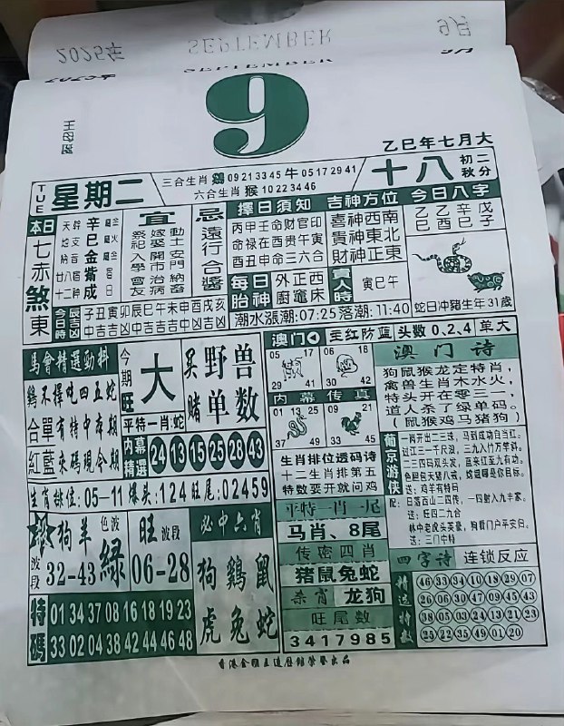 2025年9月9日，七月十八，星期二2025年9月9日，七月十八，星期二